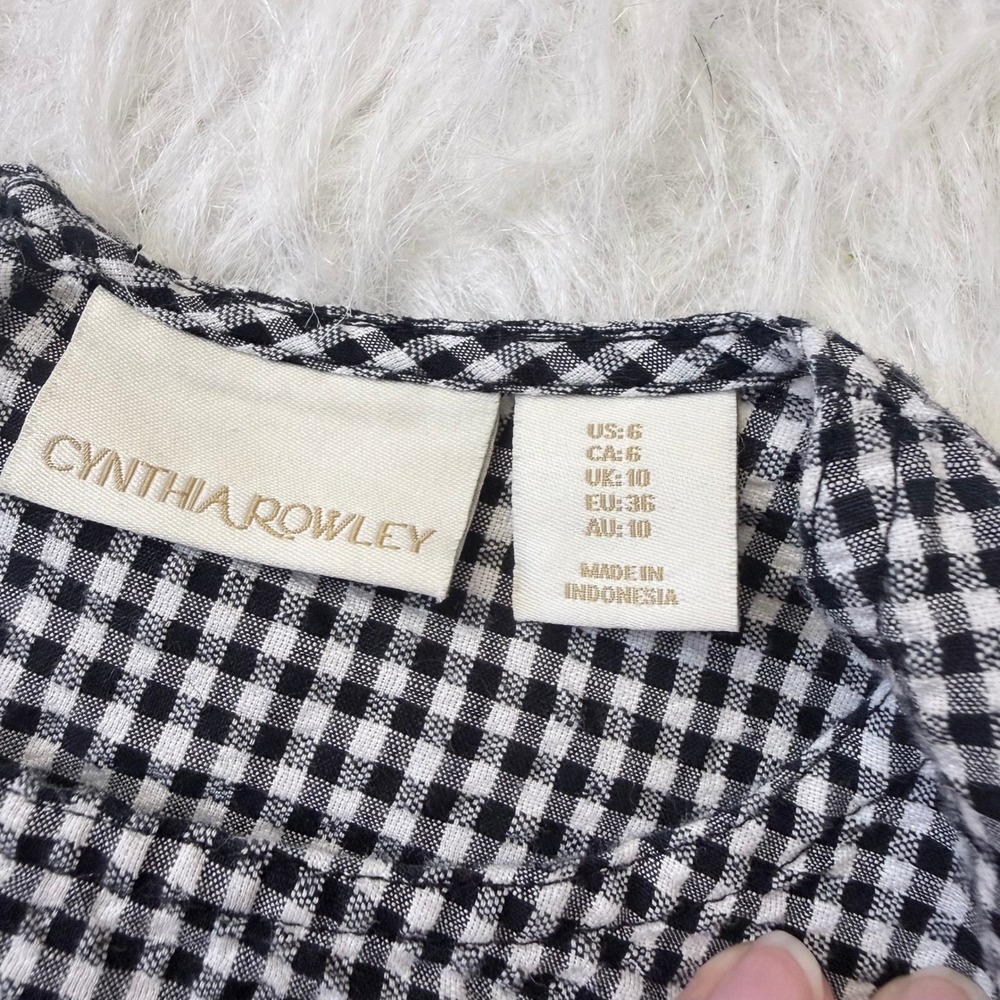 Cynthia Rowley Black White Gingham Linen Blend Ruffle Shift Dress Womens 6 - Picture 4 of 7